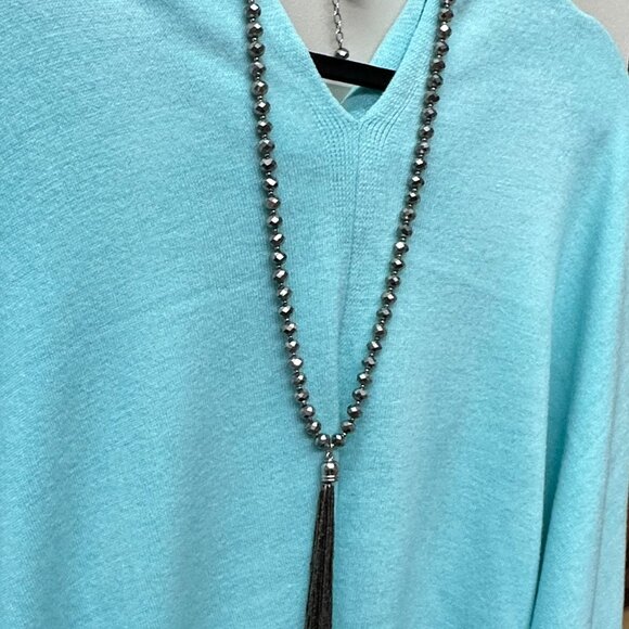 Chico’s Long 32” Pewter Beaded Tassel Necklace.  With Original Tag - Picture 8 of 16